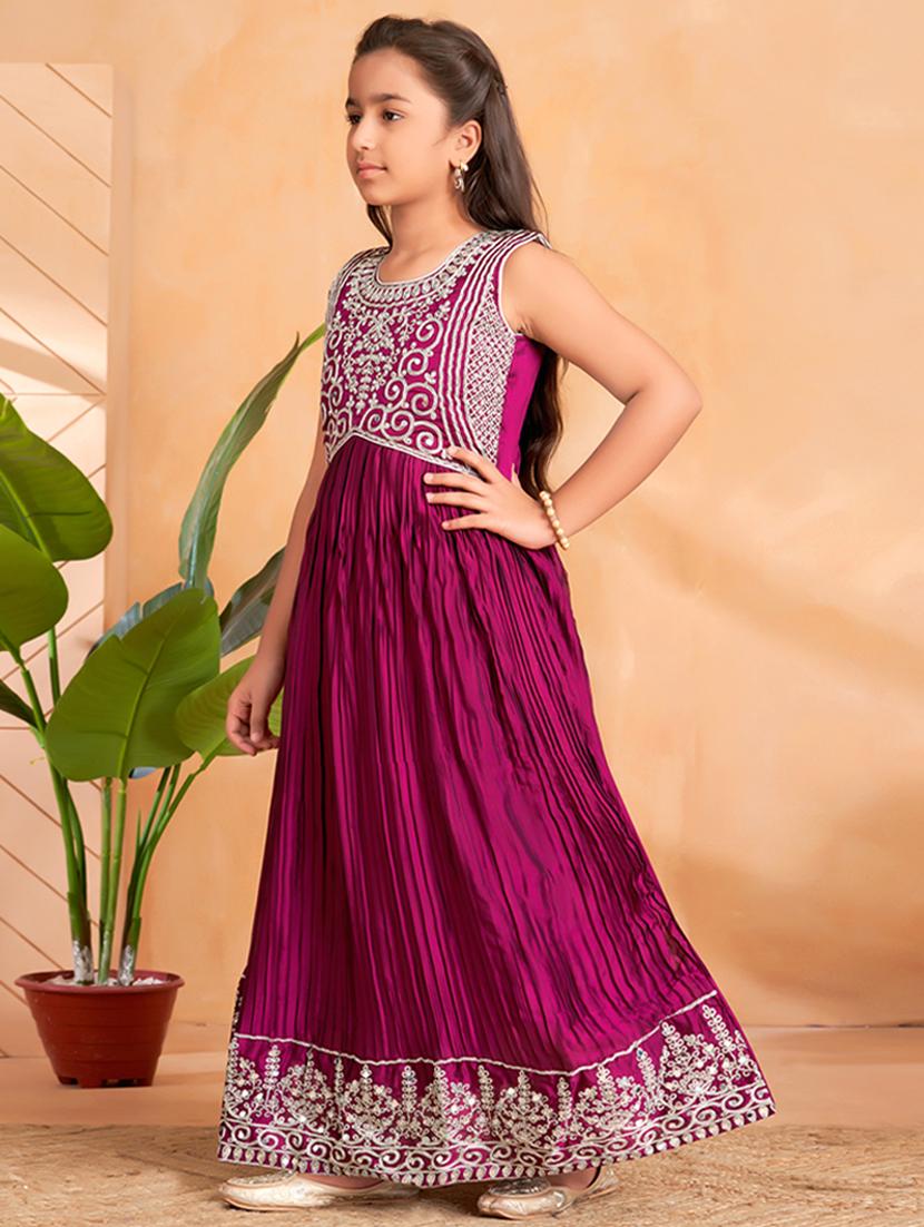 girls embroidered sleeveless fit & flare gown - 22012102 - Standard Image - 2