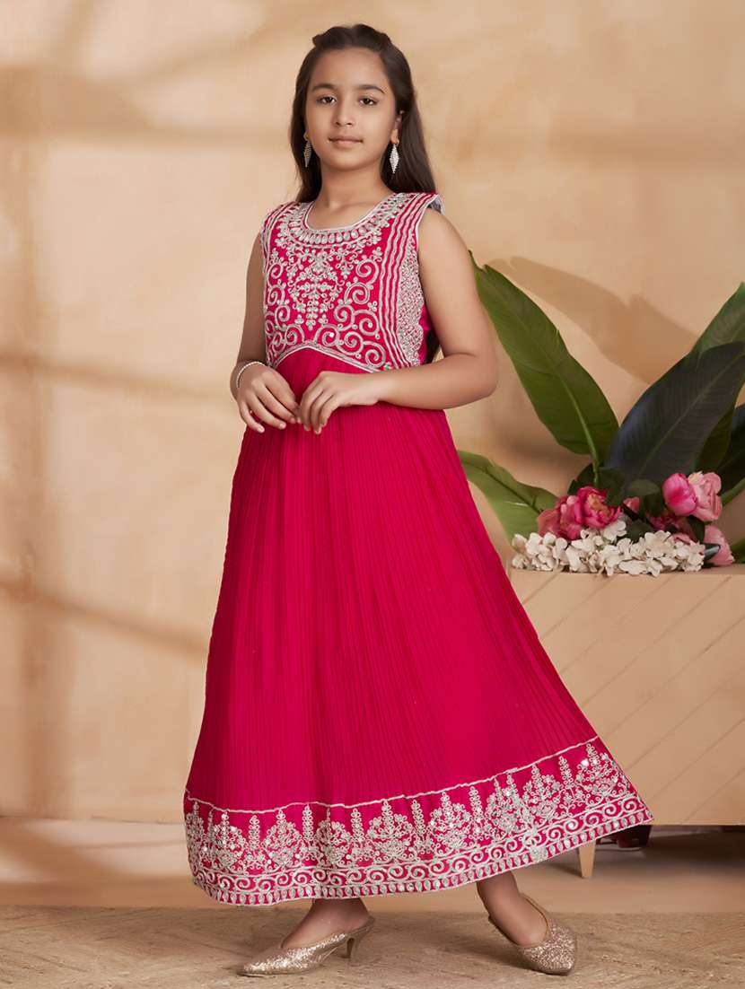 girls embroidered sleeveless fit & flare gown - 22012103 - Standard Image - 2