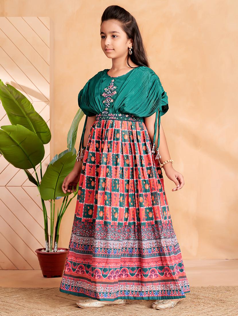 girls printed short sleeves fit & flare gown - 22012107 - Standard Image - 2