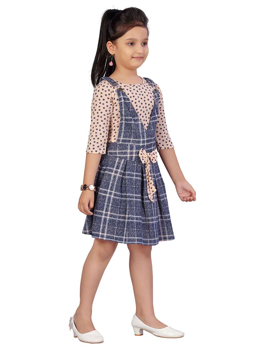 girls checkered three quarter sleeve a-line dress - 22012113 -  Standard Image - 2
