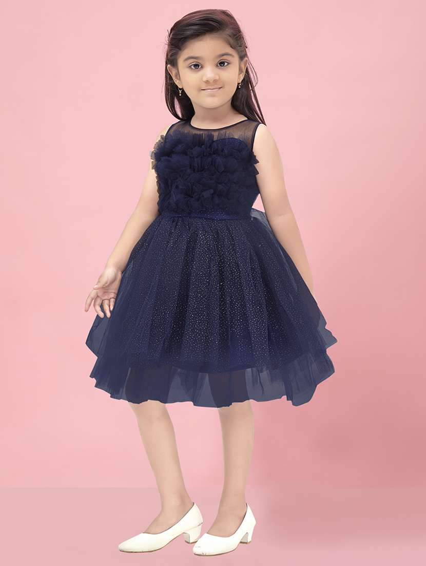 girls solid sleeveless fit & flare dress - 22012117 -  Standard Image - 2