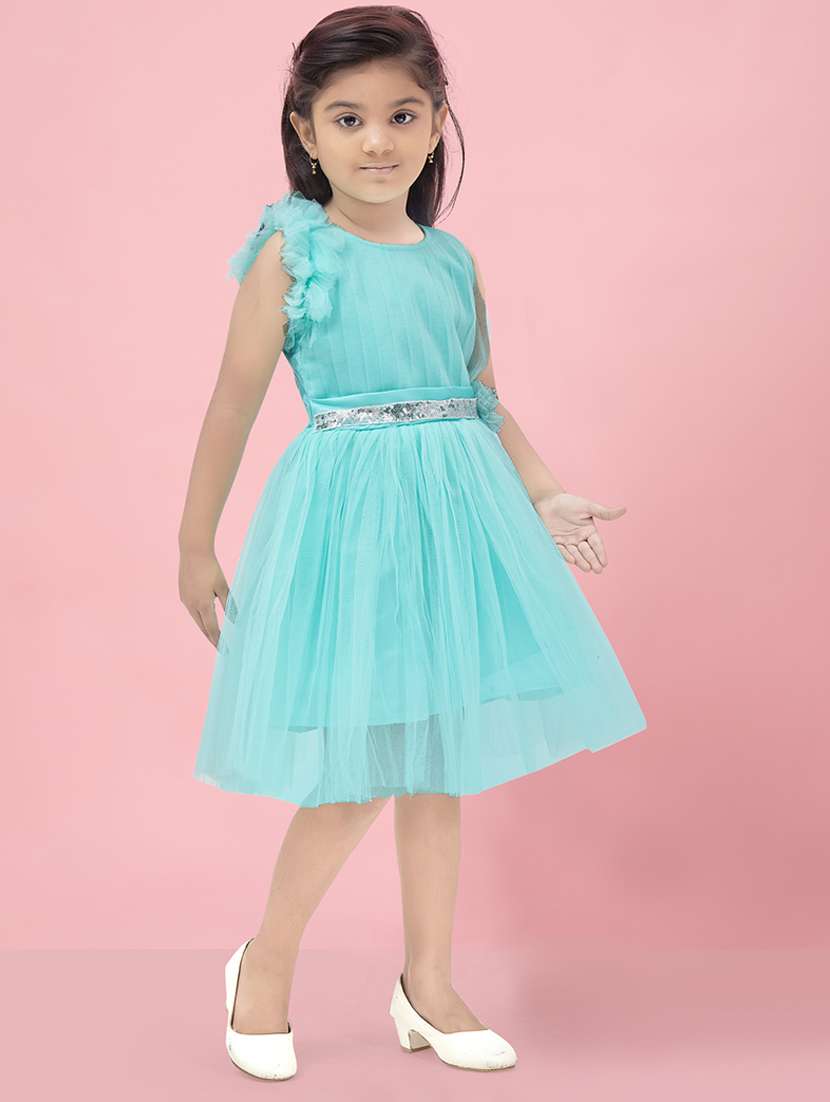 girls solid sleeveless fit & flare dress - 22012118 -  Standard Image - 2