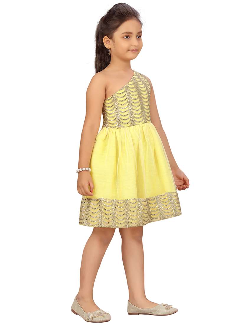 yellow embellished single shoulder fit & flare dress - 22012120 -  Standard Image - 2