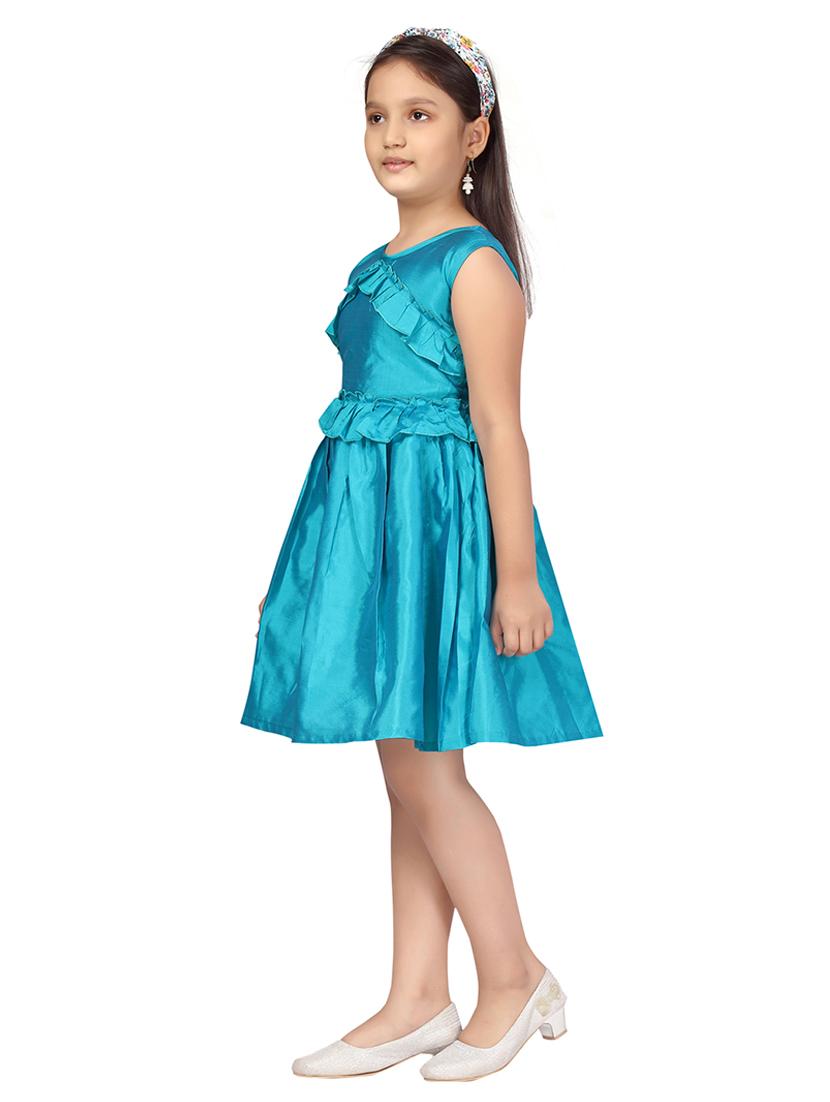 girls solid sleeveless fit & flare dress - 22012121 - Standard Image - 2