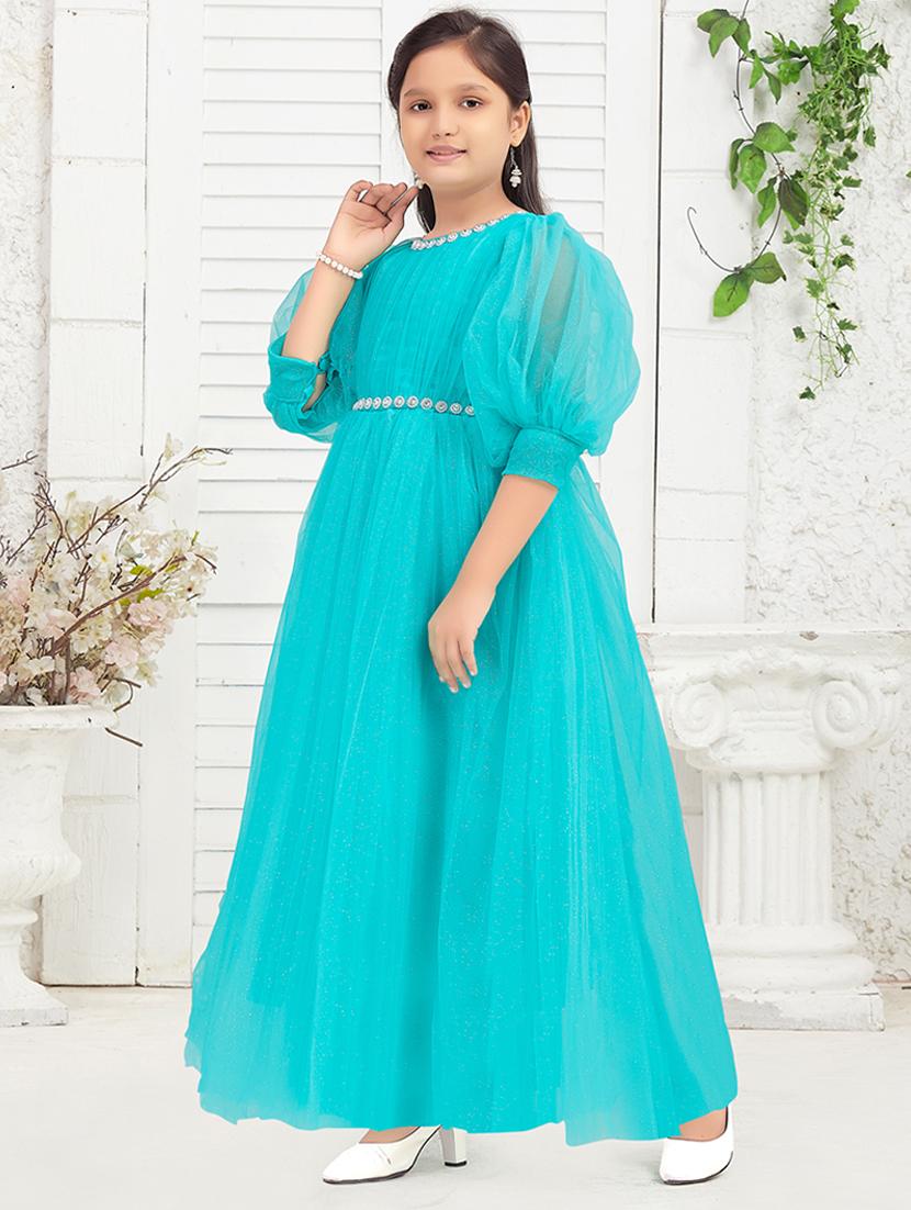 girls solid puff sleeves fit & flare dress - 22012122 - Standard Image - 2