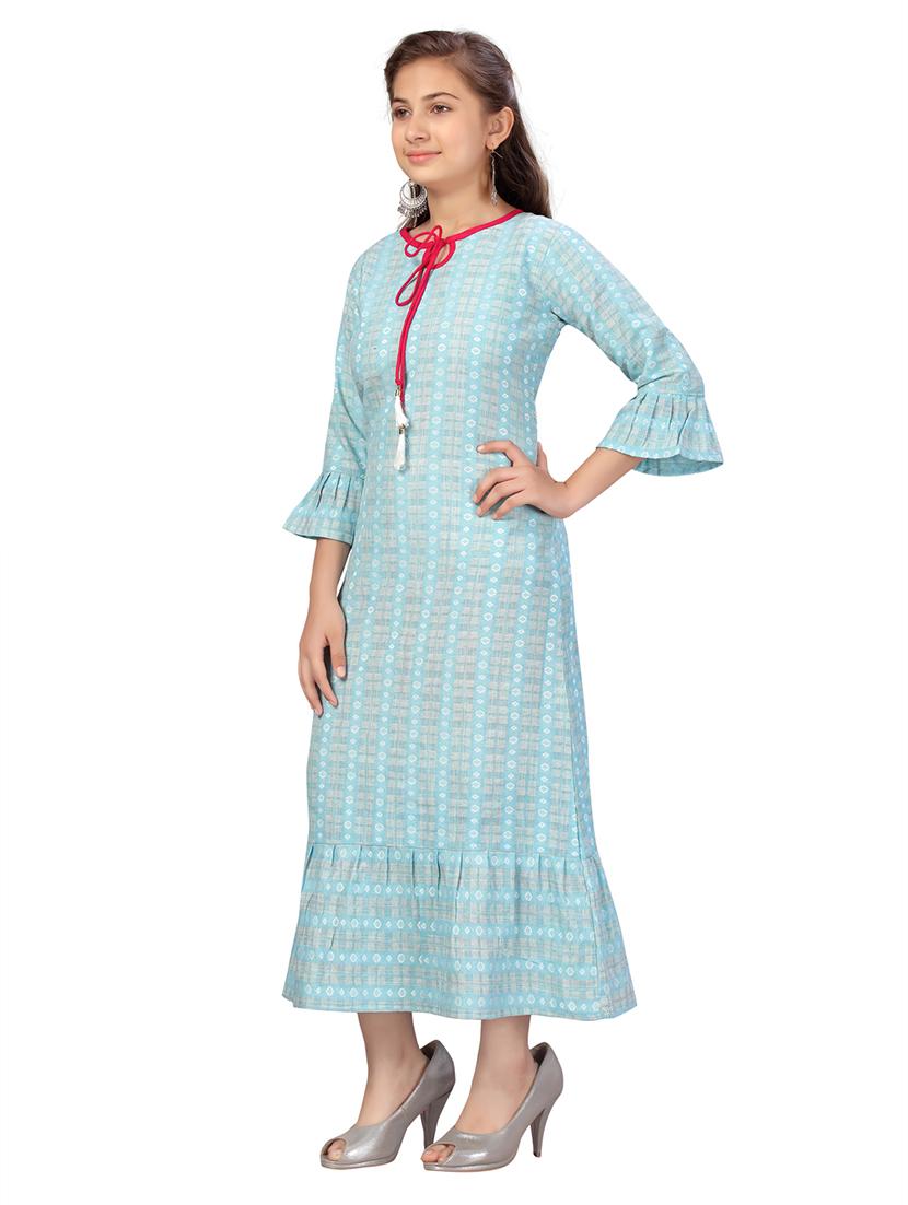 girls printed bell sleeves tiered gown - 22012126 - Standard Image - 2