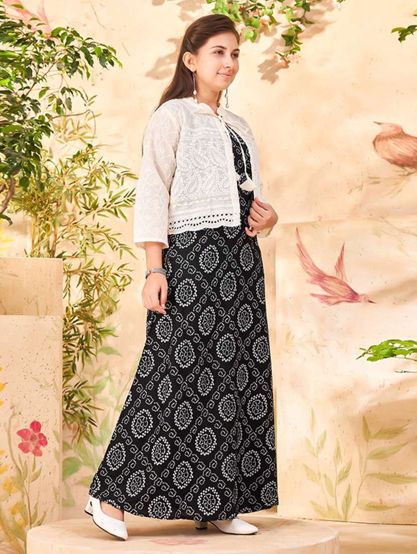 girls printed a-line gown with jacket - 22012131 -  Standard Image - 2