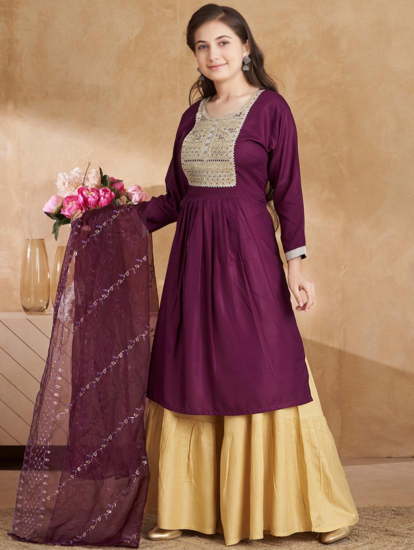 girls embroidered kurta palazzo set with dupatta - 22012141 - Standard Image - 2