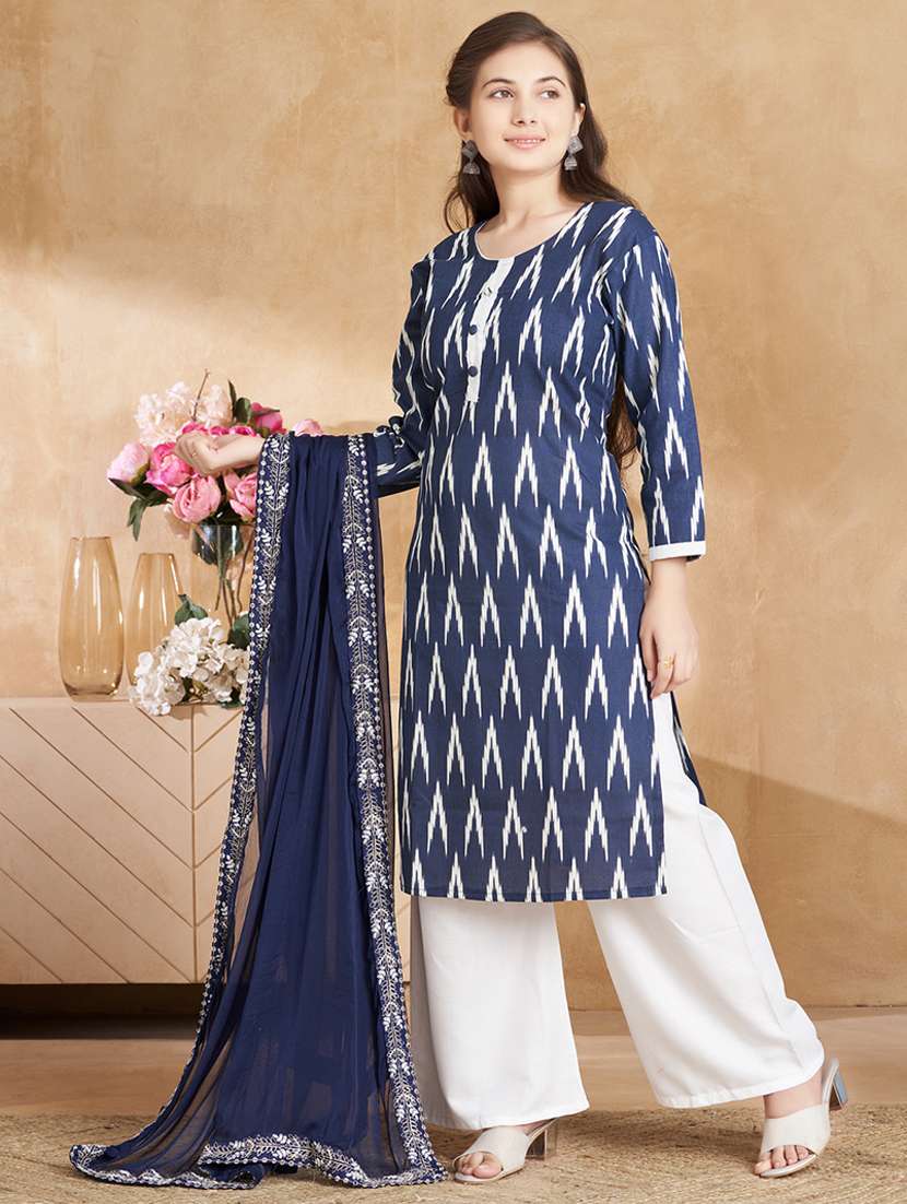 girls printed round neck kurta and pant set with dupataa - 22012147 -  Standard Image - 2