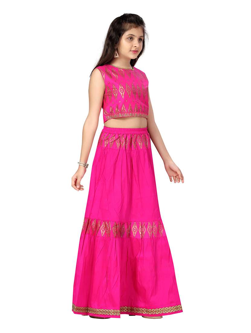 Pink Tiered Silk Blend Lehenga Choli Set - 22012151 -  Standard Image - 2
