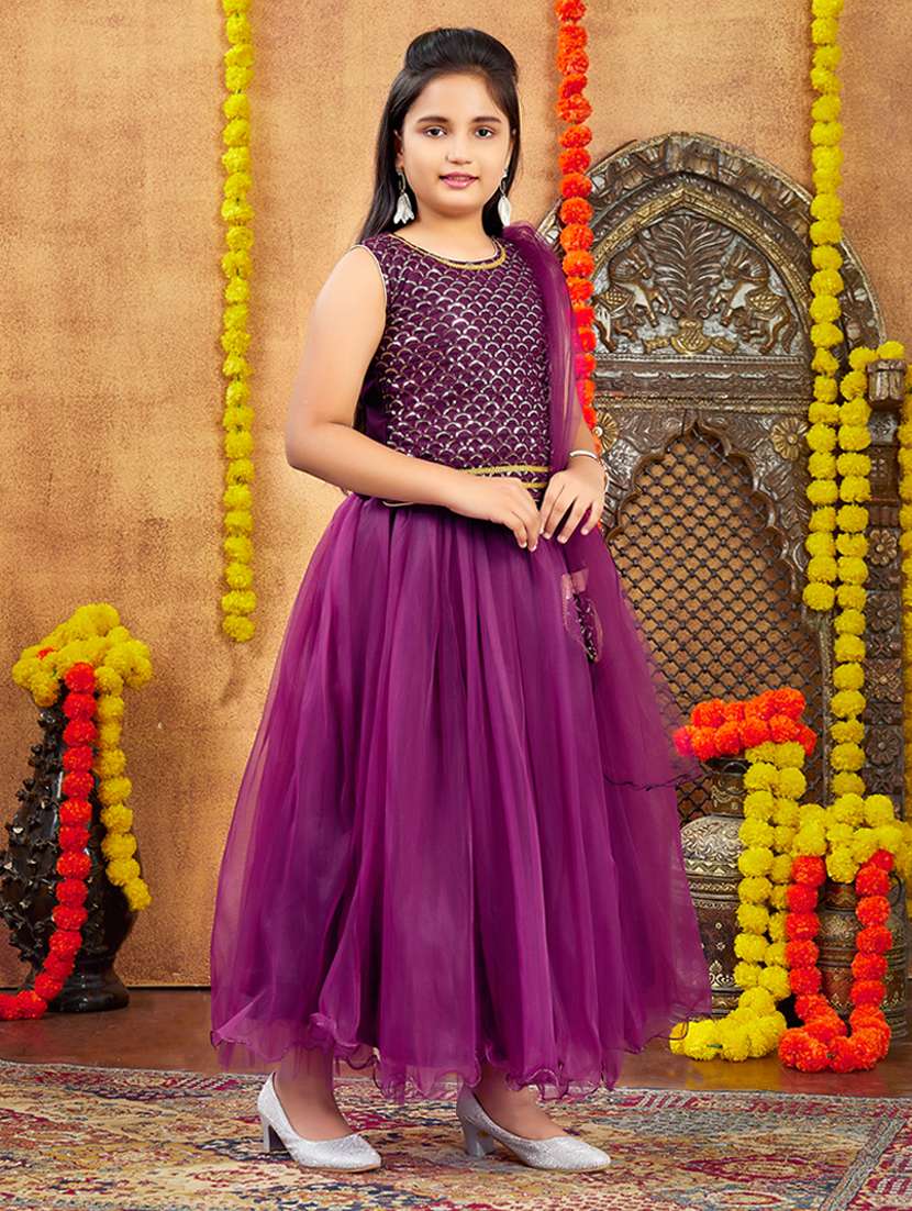 girls embroidered sleeveless lehenga choli set - 22012155 - Standard Image - 2