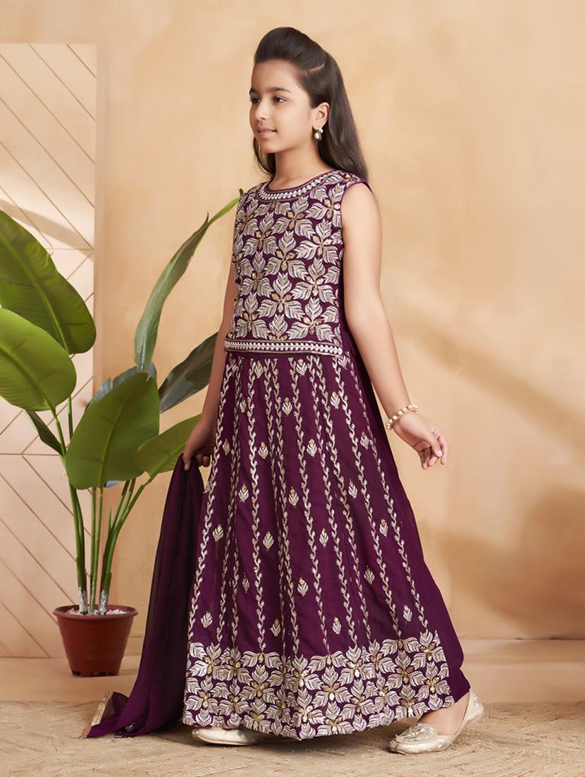 girls embroidered sleeveless lehenga choli set - 22012158 - Standard Image - 2
