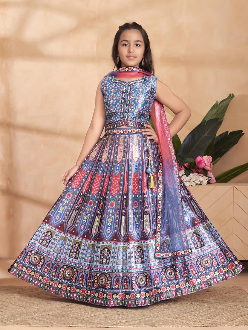 girls embroidered sleeveless lehenga choli set - 22012164 - Standard Image - 2