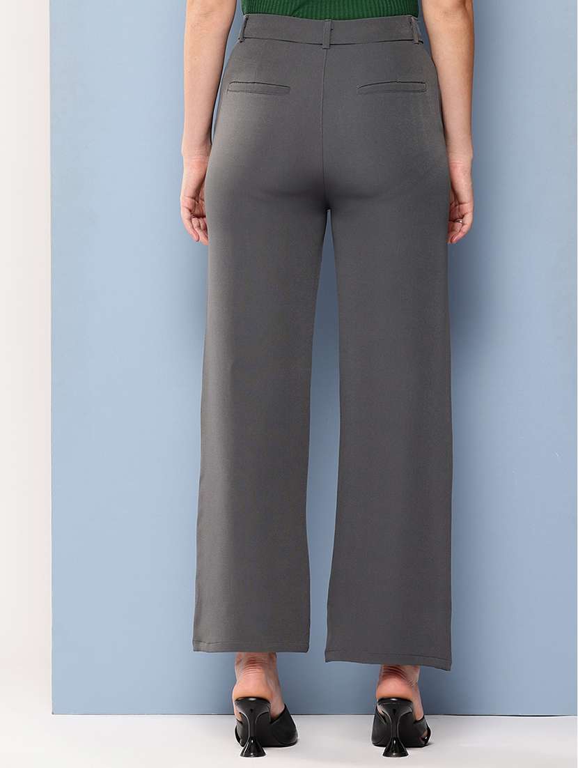 girls solid mid rise straight trouser - 22012177 -  Standard Image - 2