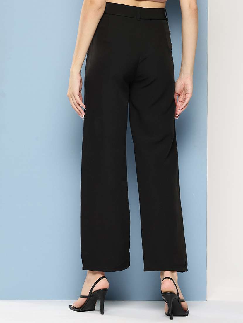 girls solid high rise straight trouser - 22012180 -  Standard Image - 2