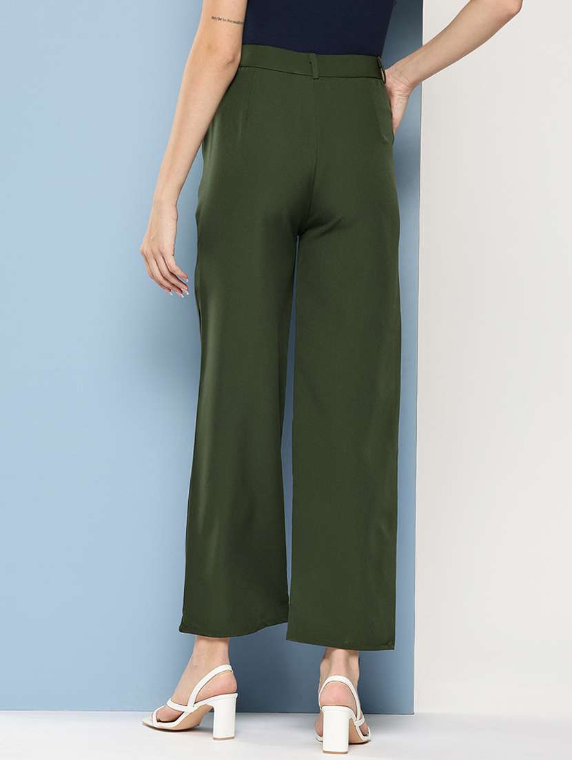 girls solid high rise straight trouser - 22012182 -  Standard Image - 2