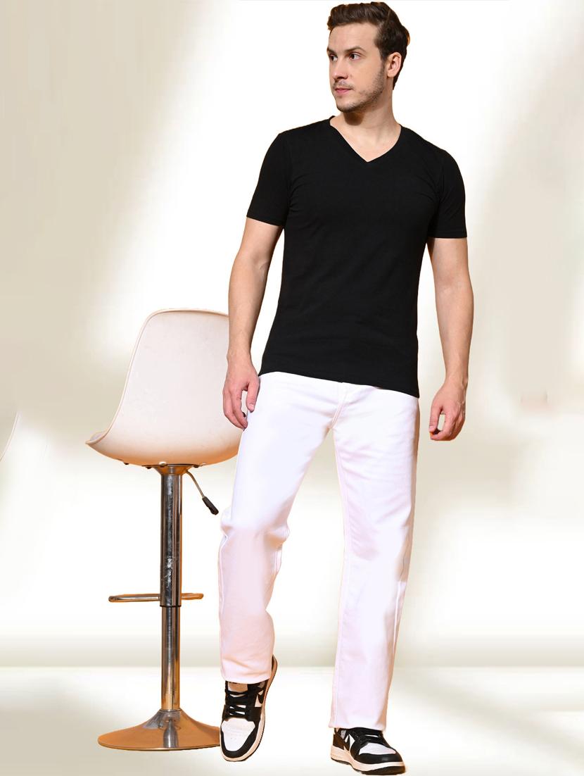 men white solid mid rise relaxed fit jeans - 22012197 - Standard Image - 2