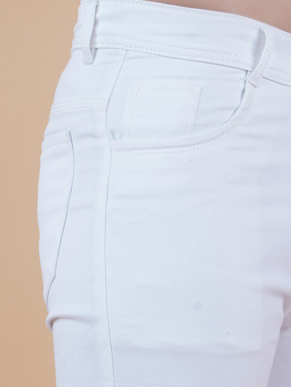 men white plain mid rise straight fit jeans - 22012220 - Standard Image - 2