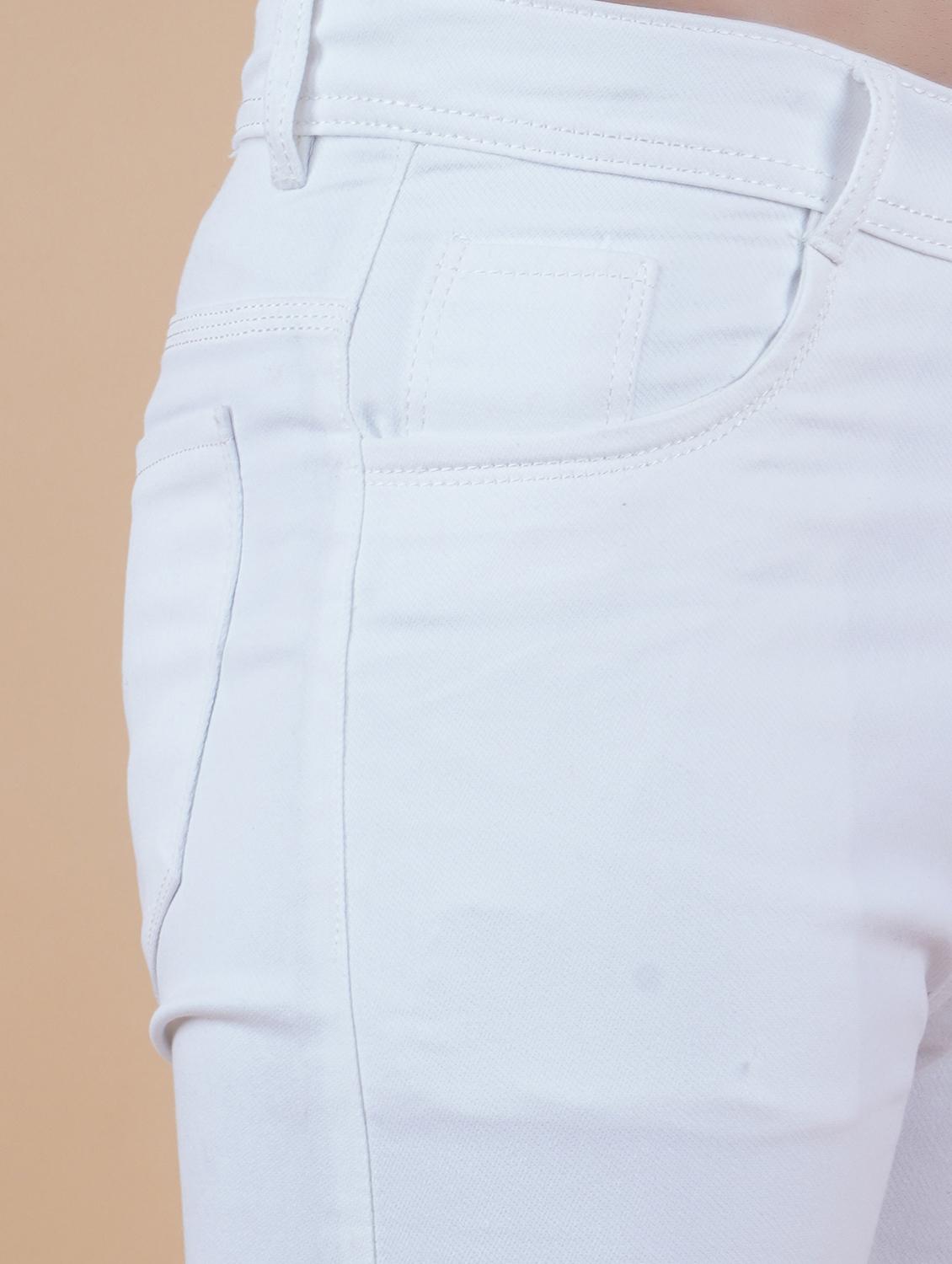 men white plain mid rise straight fit jeans - 22012223 - Standard Image - 2
