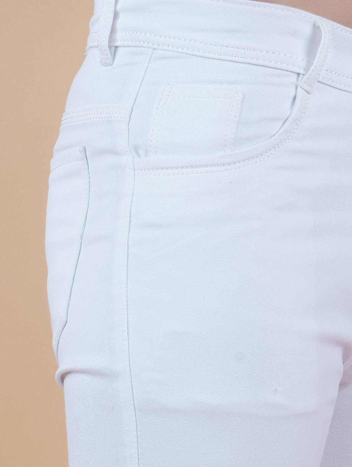 men white plain mid rise straight fit jeans - 22012224 - Standard Image - 2