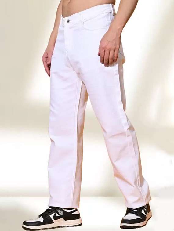 men plain mid rise full length straight fit jeans