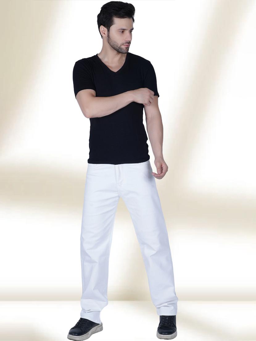 men white solid mid rise relaxed fit jeans - 22012235 - Standard Image - 2