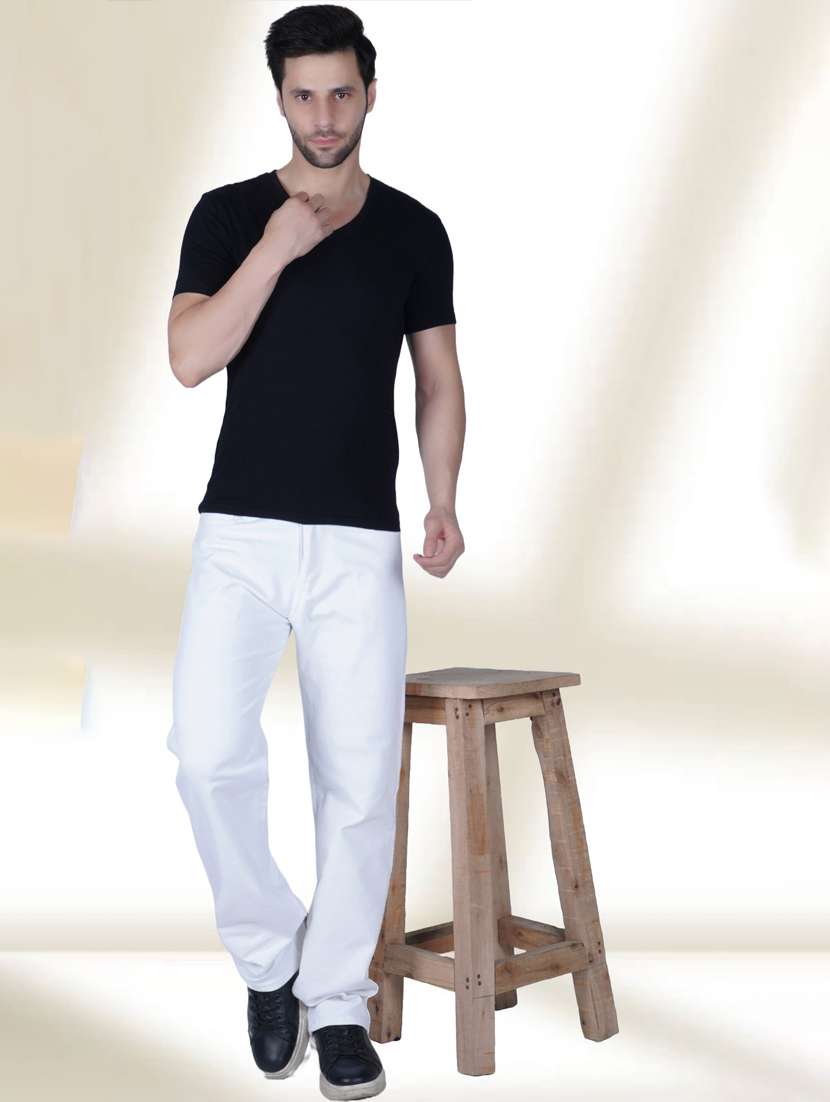 men white solid mid rise relaxed fit jeans - 22012238 -  Standard Image - 2