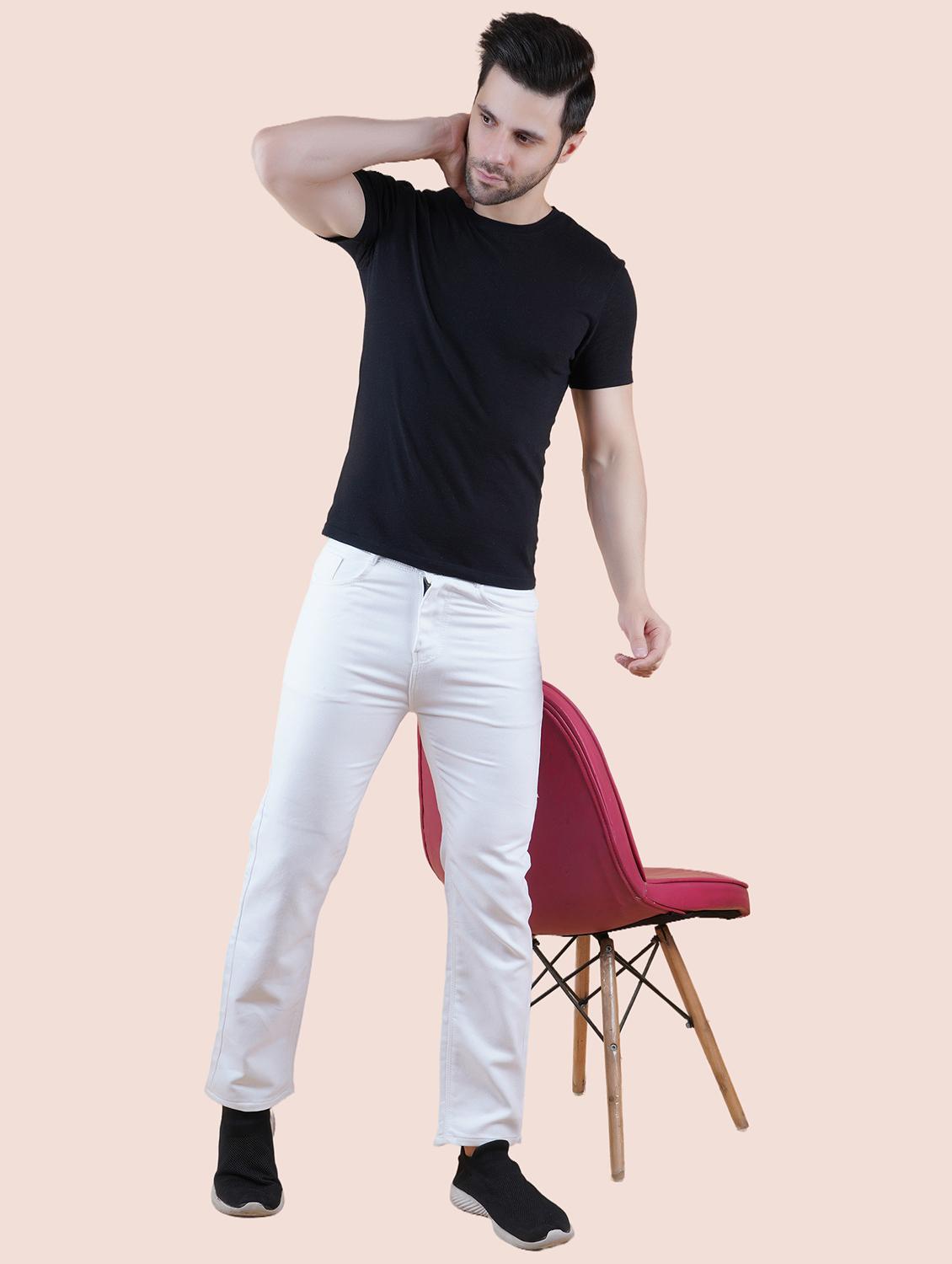 men white solid mid rise straight fit jeans - 22012242 - Standard Image - 2