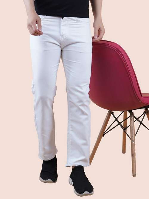 men white plain mid rise straight fit jeans - 22012245 -  Standard Image - 0