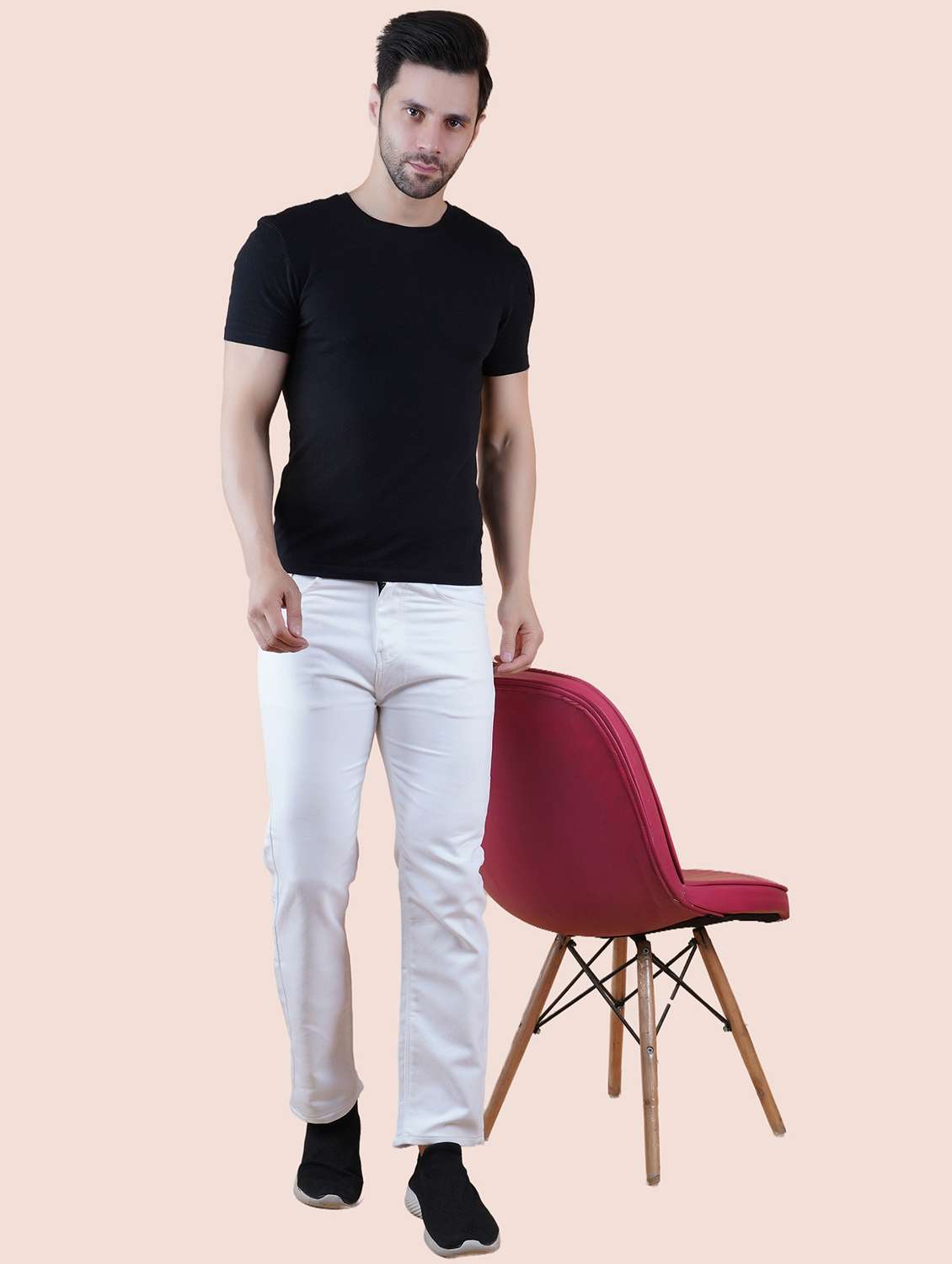 men white plain mid rise straight fit jeans - 22012247 -  Standard Image - 2