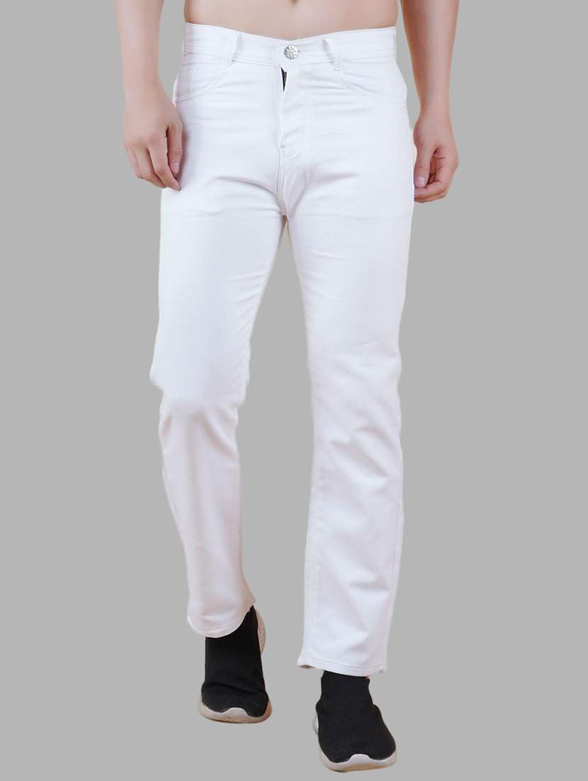 men white plain mid rise straight fit jeans