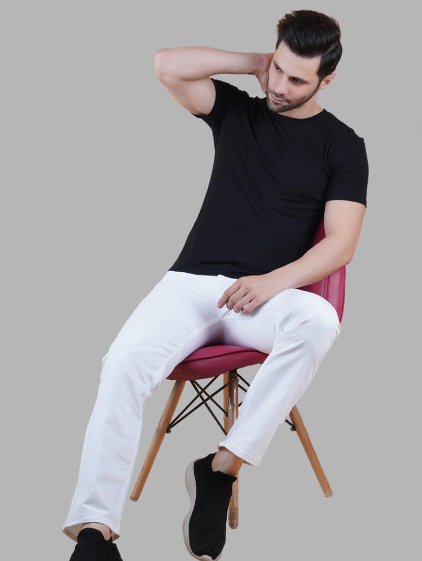 men white plain mid rise straight fit jeans - 22012250 - Standard Image - 2