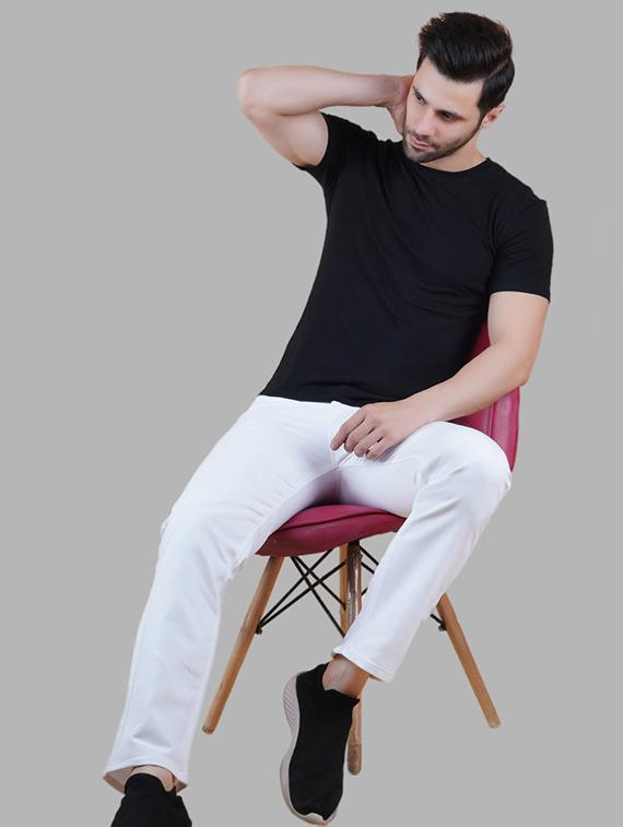 men white plain mid rise straight fit jeans - 22012256 - Standard Image - 2