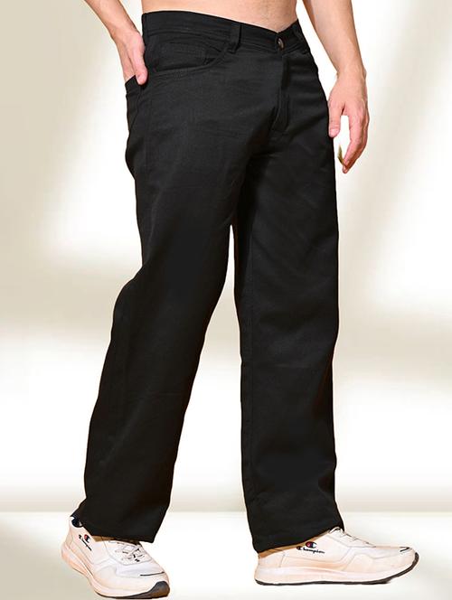 men black plain mid rise baggy jeans - 22012263 -  Standard Image - 0