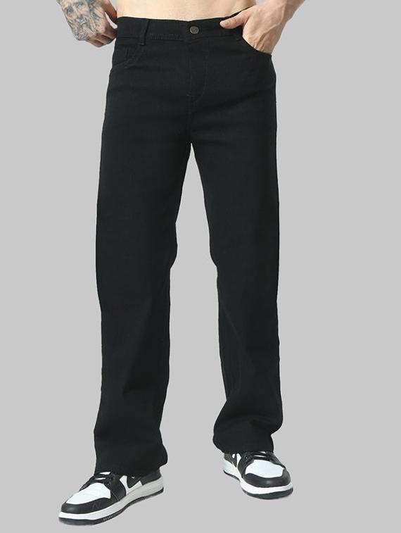 men black plain mid rise baggy jeans - 22012285 -  Zoom Image - 0