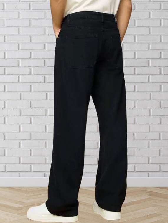 men black plain mid rise baggy jeans - 22012287 - Standard Image - 2