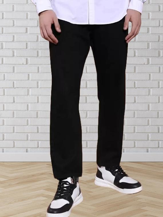 men black plain mid rise relaxed fit jeans - 22012298 -  Zoom Image - 0