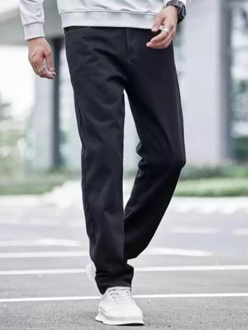 men black plain mid rise relaxed fit jeans - 22012309 -  Standard Image - 0