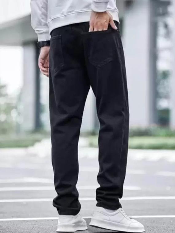 men black plain mid rise relaxed fit jeans - 22012309 - Standard Image - 2