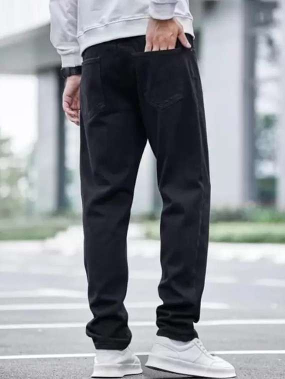 men black plain mid rise relaxed fit jeans - 22012318 -  Standard Image - 2