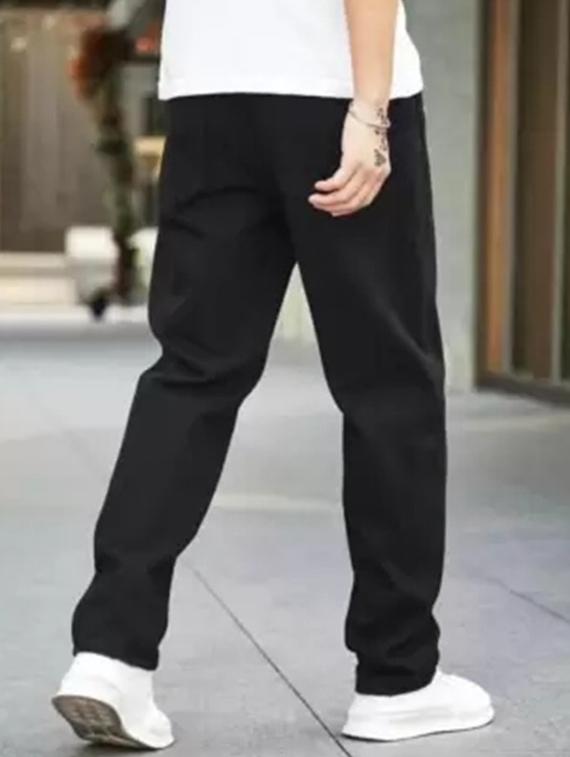 men black plain mid rise relaxed fit jeans - 22012321 - Standard Image - 2