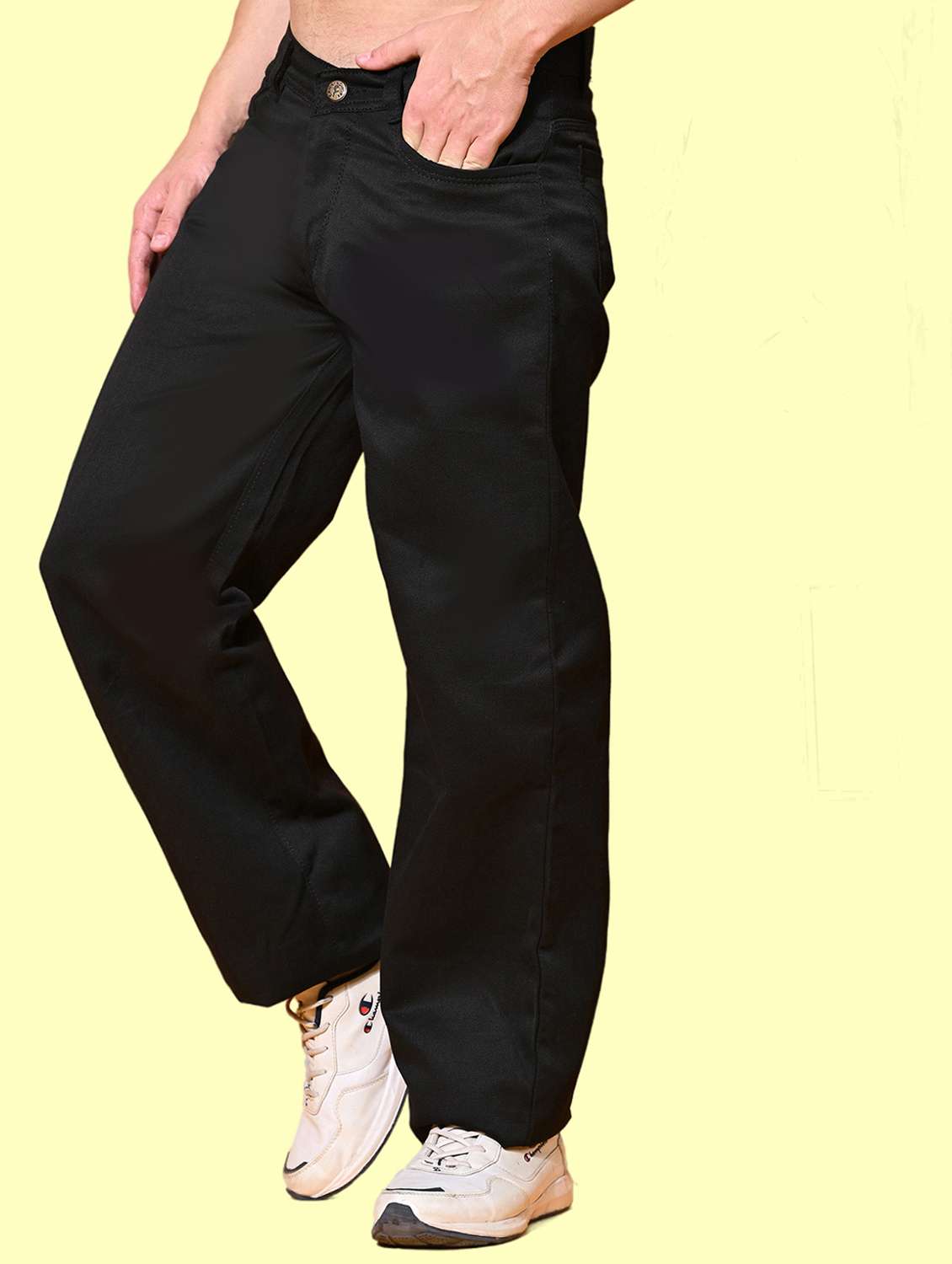 men black plain mid rise baggy jeans