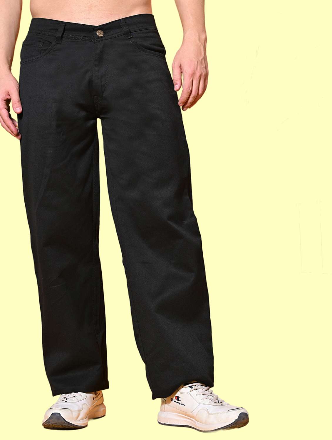 men black plain mid rise baggy jeans
