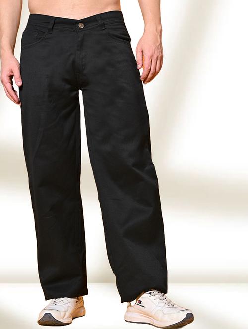 men black plain mid rise baggy jeans - 22012337 - Standard Image - 0