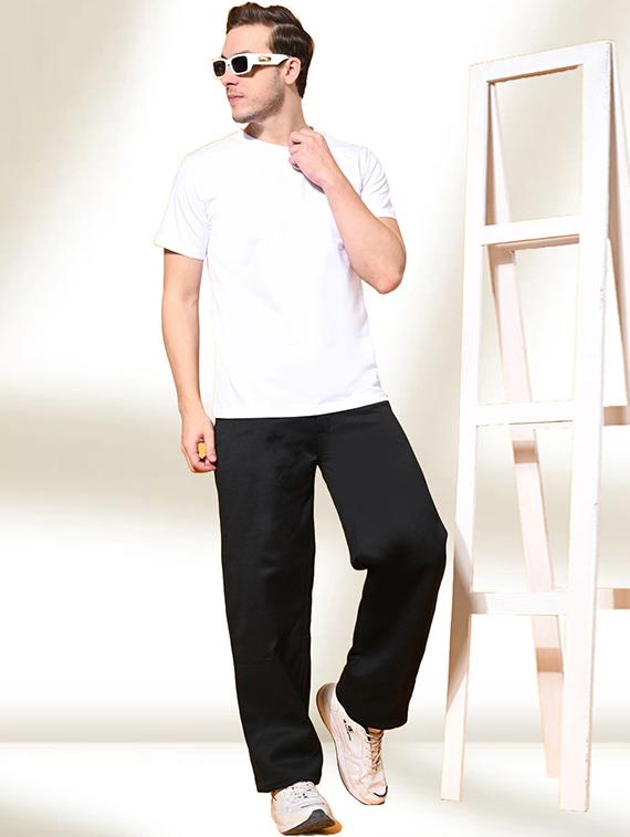 men black plain mid rise baggy jeans - 22012337 - Standard Image - 2