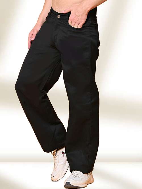 men black plain mid rise baggy jeans - 22012338 -  Standard Image - 0