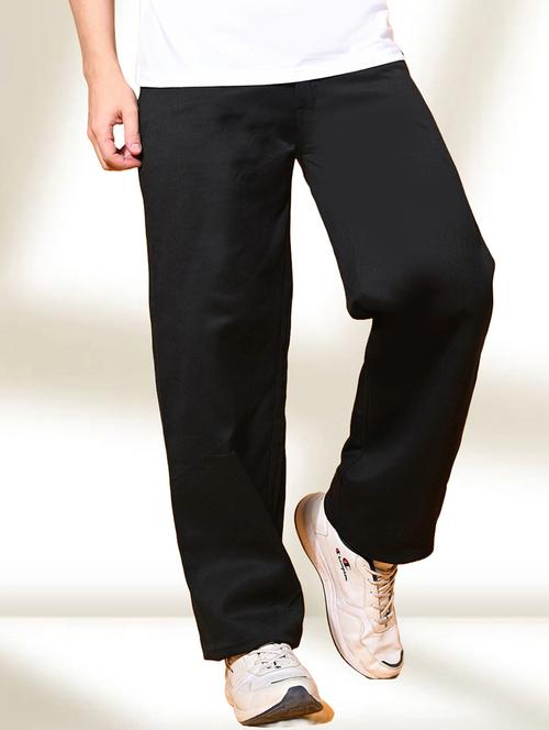men black plain mid rise baggy jeans - 22012339 -  Standard Image - 0
