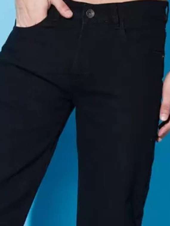 men black plain mid rise relaxed fit jeans - 22012343 -  Standard Image - 2