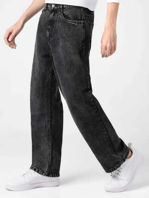 men grey plain mid rise baggy jeans - 22012349 - Standard Image - 0