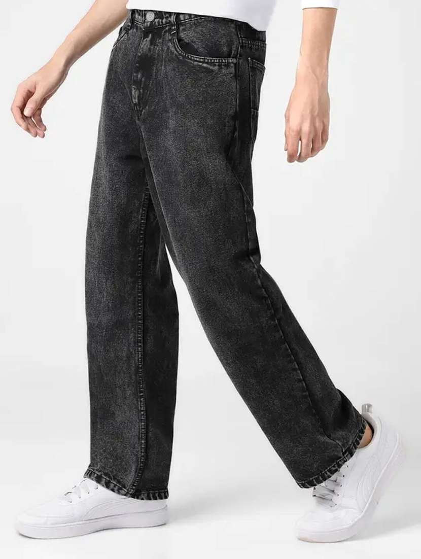 men grey plain mid rise baggy jeans - 22012349 - Zoom Image - 0